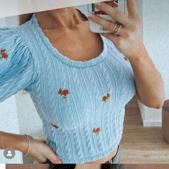 ZARA EMBROIDERED FLORAL CABLE KNIT TOP - Picture 4 of 13